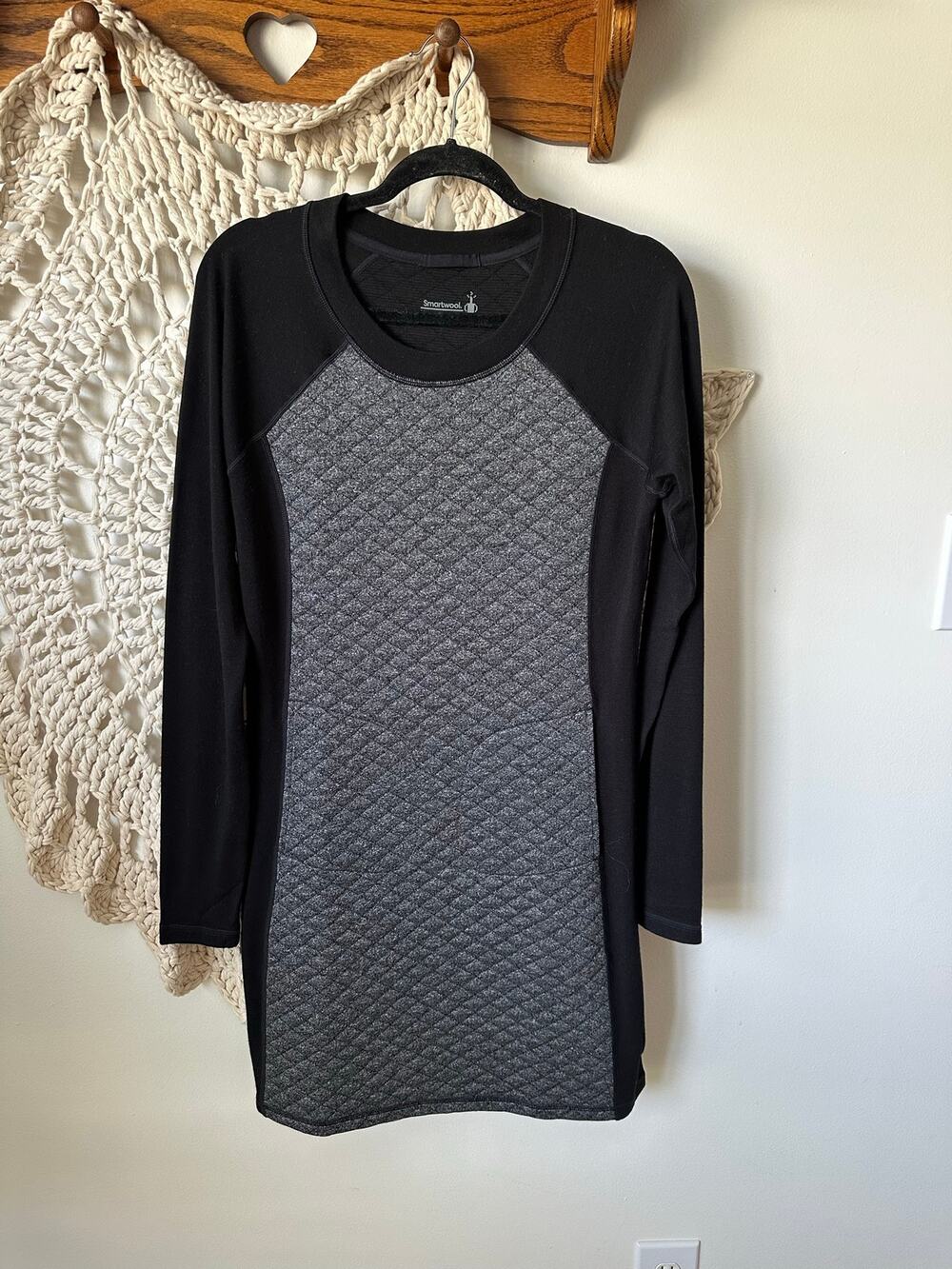 Smartwool Diamond Peek Quilted Dress Black Gray Size Medium